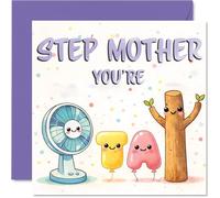 Playful Birthday Card for Step Mother - Bursting with Affection - Cute Cartoon Characters in Pastel Purple, Mothers' Day - 145mm Square, Envelope Included