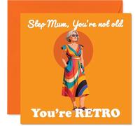 Playful Birthday Card for Step Mum - Retro Chic and a Cheeky Wink - Stylish Step Mum in Vibrant Dress - Playful Nod to Being Fabulous, Not Old - 145mm Square, Envelope Included