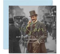 Playful Birthday Card for Step Son - Charm and Mischief Rolled into One - Vintage Dapper Gent with Top Hat - A Cheeky Nod to Classic Style - 145mm Square, Envelope Included
