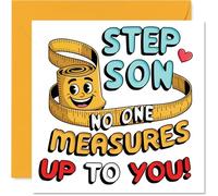 Playful Birthday Card for Step Son - No One Measures Up to You - Smiley Tape Measure and Bold, Upbeat Text - A Fun Way to Show Your Appreciation - 145mm Square, Envelope Included