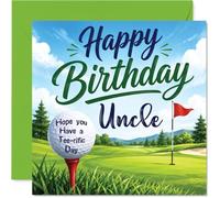 Playful Birthday Card for Uncle - Swing into Your Birthday - Golf Ball, Tee and Flag Design under Blue Skies - Sporty Humour for a Day on Par - 145mm Square, Envelope Included