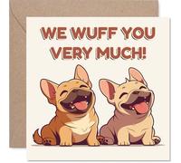 Playful Birthday Card, Full of Puppy Love | Two Adorable Cartoon Dogs with 'we Wuff You Very Much', Father's Day, 145mm Square, Envelope Included