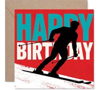 Playful Birthday Card - Hit the Slopes in Style - Bold Skier Silhouette on Vibrant Red - Energetic Birthday Vibes for Sports Lovers - 145mm Square, Envelope Included