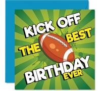 Playful Birthday Card - Kick off a Brilliant Birthday - Vibrant Football Design with Bold Celebratory Text - 145mm Square, Envelope Included