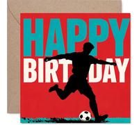 Playful Birthday Card - Kick off Their Day with a Footballer in Action - Bold Silhouette Design in Red and Blue - 145mm Square, Envelope Included