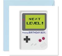 Playful Birthday Card - Level Up the Birthday Fun - Retro Gaming Console with Bold 'NEXT LEVEL! Happy Birthday BoyTM' Design - 145mm Square, Envelope Included