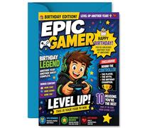 Playful Birthday Card - Level Up the Laughs - Epic Gamer Celebration with Vibrant Colours and Cheeky Gaming Slogans - A Birthday Quest for High Scorers - A5, Envelope Included