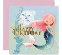 Playful Birthday Card - Make a Splash with a Bubbly Mermaid Scene - Pastel Underwater Vibes and Cheerful Design - 145mm Square, Envelope Included