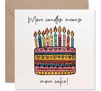Playful Birthday Card - More Candles, More Cake - Colourful Cake and Candle Design for a Big Birthday Laugh - 145mm Square, Envelope Included