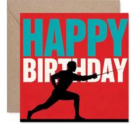 Playful Birthday Card - on Guard for Birthday Laughs - Striking Fencer Silhouette with Bold Colours - Great for Sporty Types - 145mm Square, Envelope Included