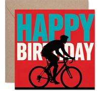 Playful Birthday Card - Pedal-powered Birthday Fun - Bold Cyclist Silhouette on Vibrant Red - Lively Design for Bike Lovers - 145mm Square, Envelope Included