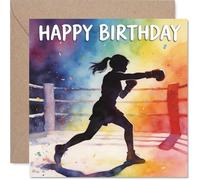 Playful Birthday Card - Punchy Birthday Vibes - Vibrant Multicolour Boxer Silhouette on a Bold Background - Celebration with Knockout Energy - 145mm Square, Envelope Included