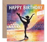 Playful Birthday Card - Roll into the Birthday Fun - Vibrant Rainbow Roller Skating Silhouette - 145mm Square, Envelope Included
