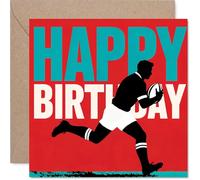 Playful Birthday Card - Rugby Action and Bold Colours - Striking Sports Design for Fans - Lively Vibe for a Memorable Birthday - 145mm Square, Envelope Included