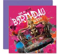 Playful Birthday Card - Rule the Day in Style - Pink Graffiti Crown Design with Bold 'Have an Iconic Birthday Queen' - 145mm Square, Envelope Included