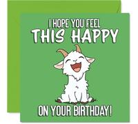 Playful Birthday Card - Smiles Guaranteed - Cheery Goat on Vibrant Green - Light-hearted Fun for Their Big Day - 145mm Square, Envelope Included