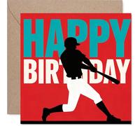 Playful Birthday Card - Step Up to the Plate - Baseball Player Silhouette on a Bold Red Background - Bright, Sporty Design for Fans - 145mm Square, Envelope Included
