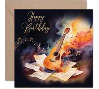 Playful Birthday Card - Strike a Chord on Their Big Day - Colourful Guitar and Swirling Music Notes Design - Ideal for Music Lovers - 145mm Square, Envelope Included