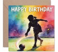 Playful Birthday Card - Strike Up the Laughs - Colourful Rainbow Bowling Celebration with Silhouette Detail - Perfect for Anyone Who Loves to Bowl - 145mm Square, Envelope Included