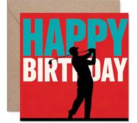 Playful Birthday Card - Swing into Celebration - Bold Golfer Silhouette on Vibrant Red - Great Pick for Golf Fans - 145mm Square, Envelope Included