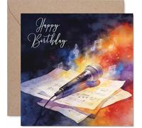 Playful Birthday Card - Turn Up the Birthday Vibes - Vibrant Microphone and Musical Notes Design - Perfect for Music Lovers and Party Starters - 145mm Square, Envelope Included
