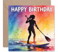 Playful Birthday Card - Vibrant Paddleboarding Silhouette - Joyful Multicolour Scene Bursting with Fun - 145mm Square, Envelope Included