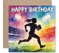 Playful Birthday Card - Vibrant Rugby Action Silhouette - Colourful Design Bursting with Energy - Ideal for Sporty Celebrations - 145mm Square, Envelope Included