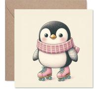 Playful Birthday Card - Waddle into Their Birthday - Quirky Penguin on Roller Skates Brings a Splash of Winter Cheer - 145mm Square, Envelope Included
