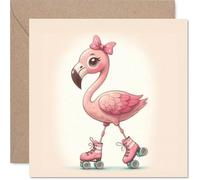 Playful Birthday Card - Wheely Good Fun - Whimsical Pink Flamingo on Roller Skates Design - Sure to Bring a Big Birthday Grin - 145mm Square, Envelope Included