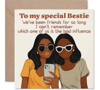 Playful Birthday Card - Who's the Bad Influence? - Selfie Besties Illustration with Warm, Cheeky Vibe - 145mm Square, Envelope Included
