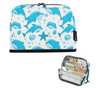 Playful Blue Dolphins White Pencil Pouches Zipper Pencils Case Storage Pencil Bag Classroom Pen Bag Boys Print Kids Stationery Back to School Supply