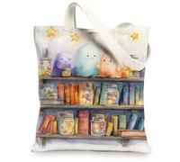 Playful Canvas Tote Bags, Cute Ghosts Pattern Reusable Grocery Bags, Lightweight Washable Shoulder Strap Canvas Bags for Gym Outdoor Travel Beach Picnic 13x15 Inch