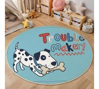 Playful Cartoon Animal Round Rugs 180cm, Light Blue | Washable Soft Low Pile, Non-shedding, Dalmatian Dog Bone Circle Area Rug with Non-slip Backing for Kids Bedroom, Playroom and Reading Corner