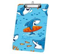 Playful Cartoon Blue Sharks Waterproof Clipboard A4, Acrylic Decorative Legal Size Clip Board 9"× 12. 5" with Low Profile Metal Clip, Clipboards A4 for School Offoce Lady Men Women Nurses