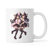 Playful Cat Girls Dancing Together Ceramic Tea Coffee Mug White