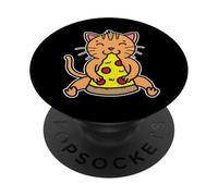 Playful Cat Munching Pizza Slice PopSockets Adhesive PopGrip