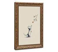 Playful Cat Reaches for Orange - A Fun Animal Art Decoration Canvas Poster Bedroom Decor Landscape Office Room Decor Gift 24" L X 36" W