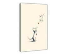 Playful Cat Reaches for Orange - A Fun Animal Art Decoration Canvas Poster Bedroom Decor Landscape Office Room Decor Gift 16" L X 24" W
