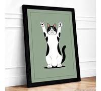 Playful Cat with Paws Up Framed Wall Art Print A1 Black