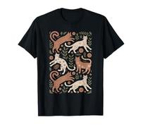 Playful Cats and Leaves Whimsical Floral Boho Cat T-Shirt