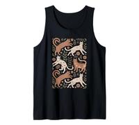Playful Cats and Leaves Whimsical Floral Boho Cat Tank Top