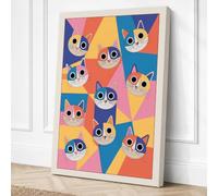 Playful Cats & Geometry Canvas Wall Art Print 30x20 Inch