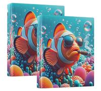 Playful Clownfish Underwater Three Ring Binders 1.5 Inch Hold 200 Sheets Cute Portfolio Ring Floral Round Ring Recipe Binder, 12.4x10.63x2.36inch, 1 Pack