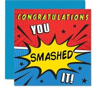 Playful Congratulations Card - Pop Art Vibes and Comic-book Burst - Bold CONGRATULATIONS YOU SMASHED IT! Design - 145mm Square, Envelope Included