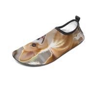 Playful Corgi Water Shoes for Men Women, Lightweight Stretch Swim Shoes with Anti-Slip Rubber Sole, Quick-Dry Aqua Socks for Pool, Beach, Surfing, Style, 8 Women/8 Men