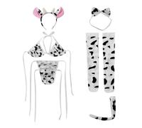 Playful Cow Print Three Point Set for Women Lingerie Outfit (B, A)
