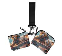 Playful Dachshund Dog Retro Street Style Women's Coin Wallet Card Holder Compact Size Wristlet Wallet Key Holder with Wristlet Strap for Woman 2 Packs, playful dachshund dog retro street style, One