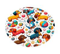 Playful-Dachshund-Fun Plush Christmas Tree Skirt, Soft Flannel Christmas Tree Decoration With Red String Ties, Easy To Install Holiday Ornament For Xmas