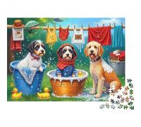 Playful Dog Bath paper puzzle 1000 pieces for adults Educational laundry day dog jigsaw Boosts brain power Home décor 52x38cm/1000pcs