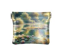 Playful Dogs with Flowers Coin Purses PU Leather Change Holder Waterproof Cosmetic Bag for Travel, blooming water lilies, One Size, Blooming Water Lilies
